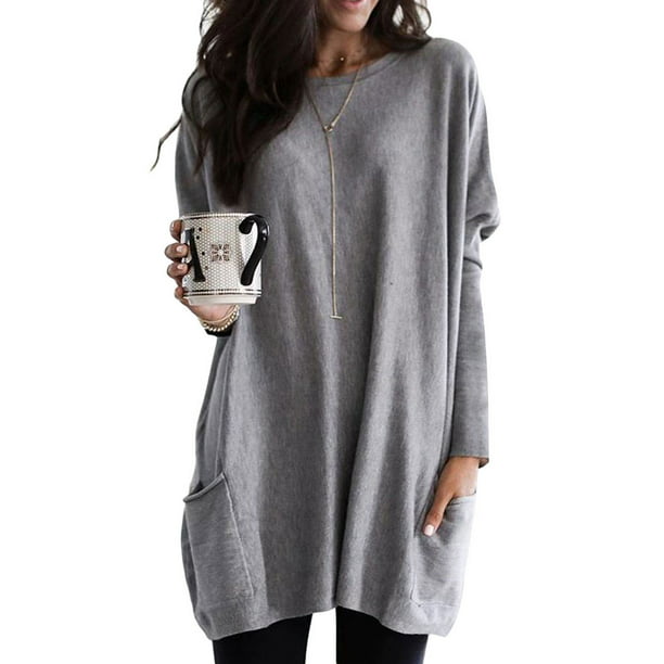 Plus Size Womens Long Sleeve Baggy Dress Ladies Casual Oversize Tunic Long Tops